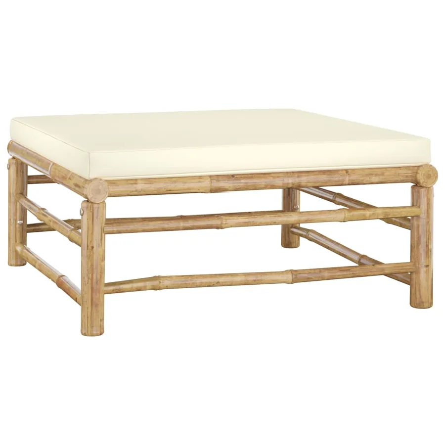 Salon de jardin 4 pcs avec coussins blanc crème bambou - 5