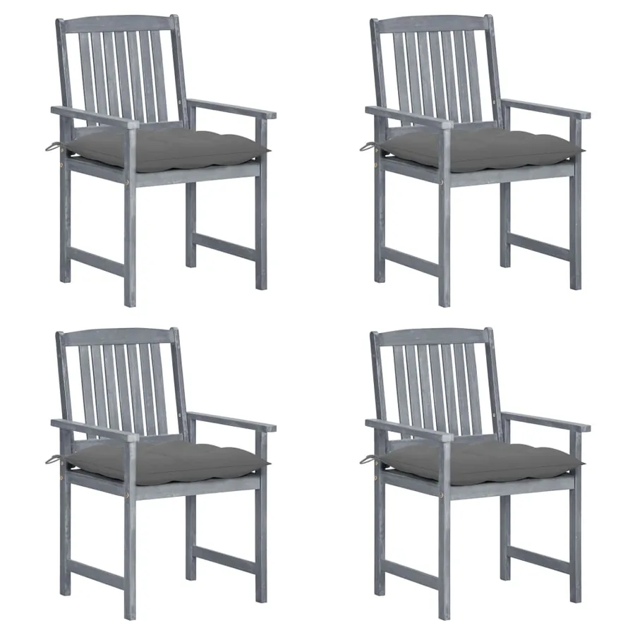 Chaises de jardin et coussins lot de 4 Gris Bois acacia massif