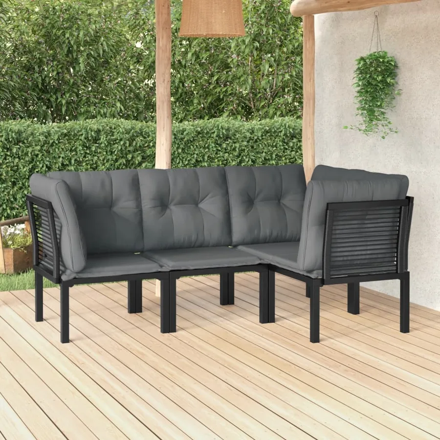 Salon de jardin 4 pcs noir et gris résine tressée