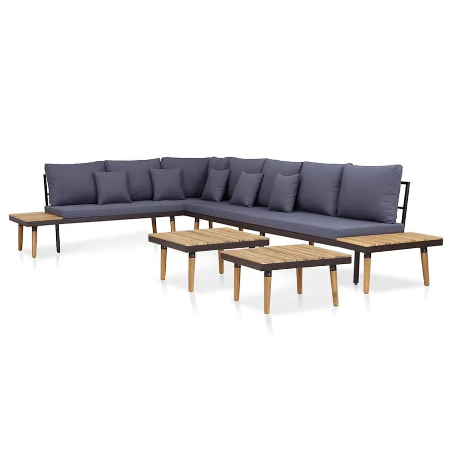 Salon de jardin 7 places avec coussins Acacia solide Marron - 2