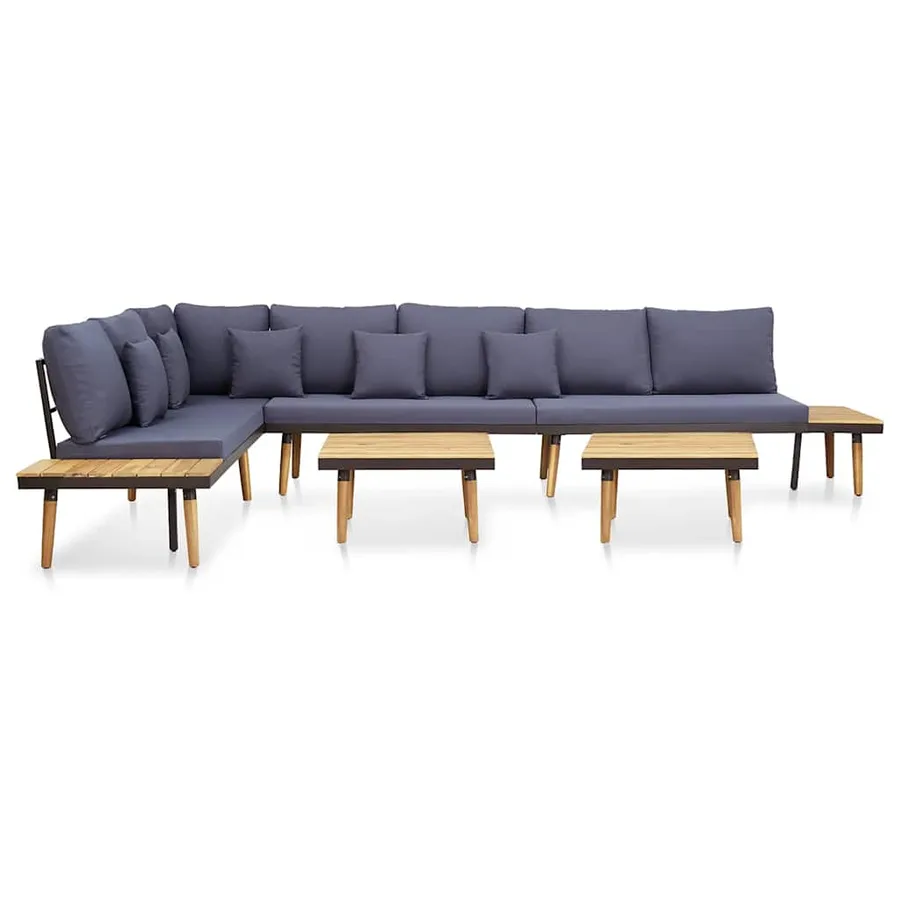 Salon de jardin 7 places avec coussins Acacia solide Marron - 3