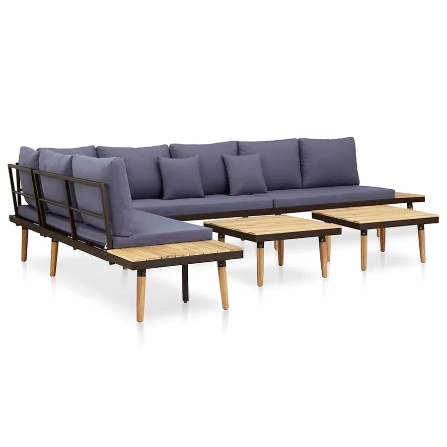 Salon de jardin 7 places avec coussins Acacia solide Marron - 4