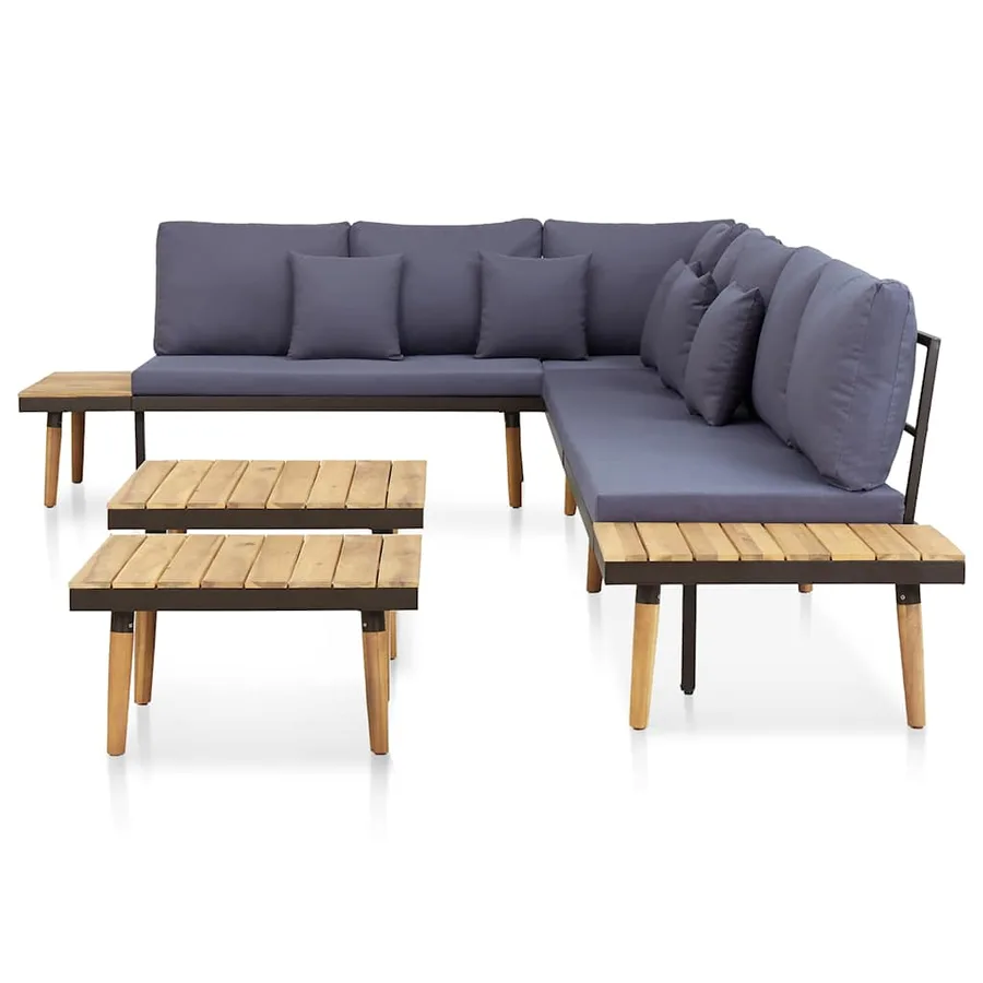 Salon de jardin 7 places avec coussins Acacia solide Marron - 5