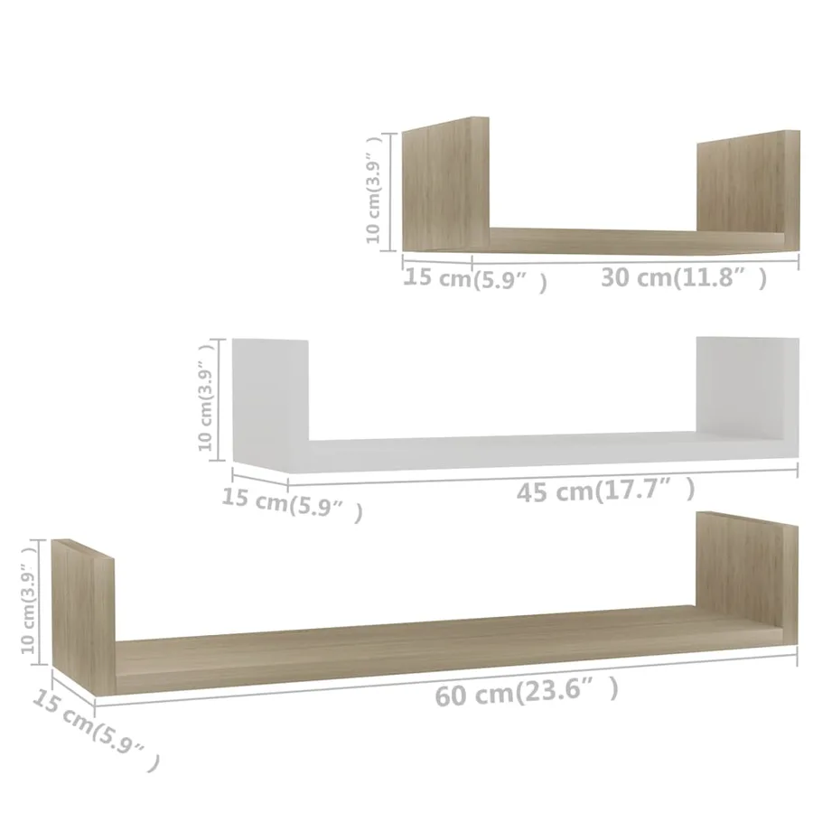 Étagères murales 3 pcs Blanc et chêne sonoma Bois d'ingénierie - 6