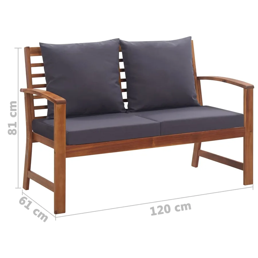 Salon de jardin 4 pcs avec coussins Bois d'acacia solide - 16