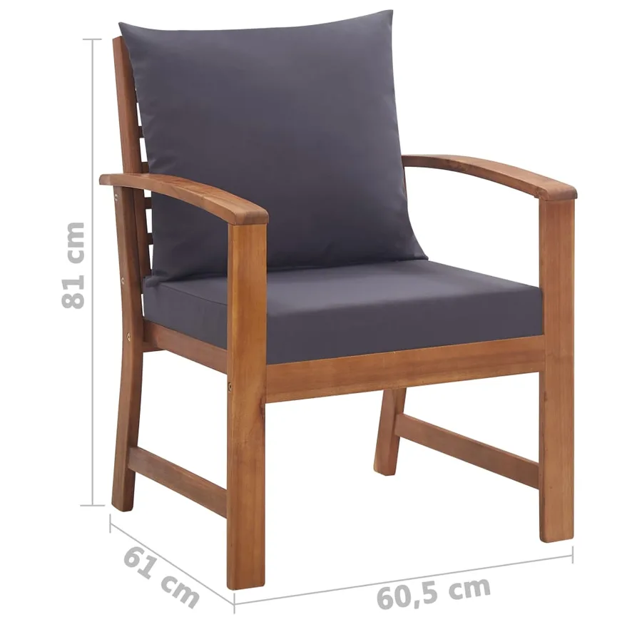 Salon de jardin 4 pcs avec coussins Bois d'acacia solide - 17