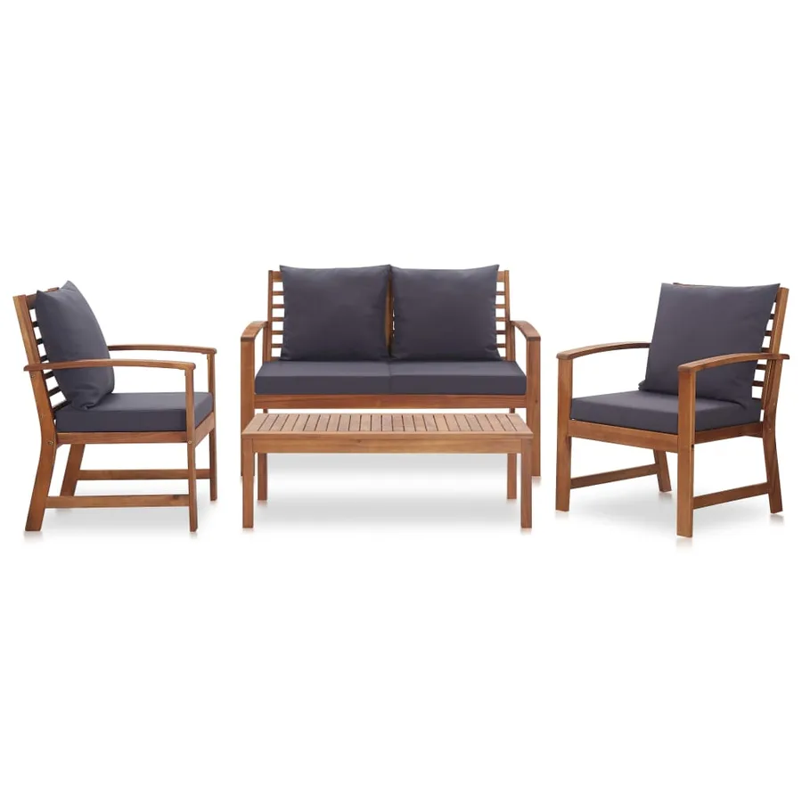 Salon de jardin 4 pcs avec coussins Bois d'acacia solide - 2