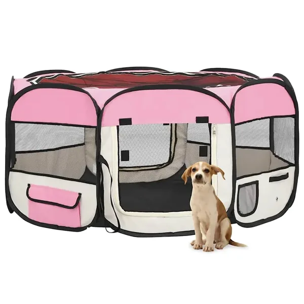 Parc pliable pour chien avec sac de transport Rose 145x145x61cm