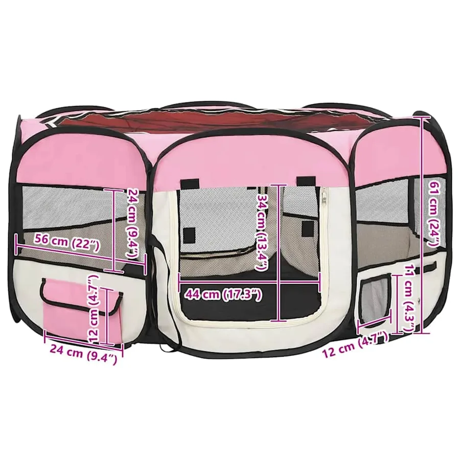 Parc pliable pour chien avec sac de transport Rose 145x145x61cm - 10
