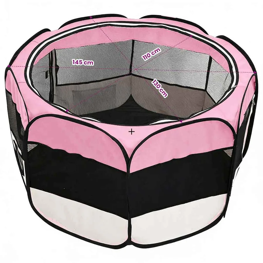 Parc pliable pour chien avec sac de transport Rose 145x145x61cm - 11