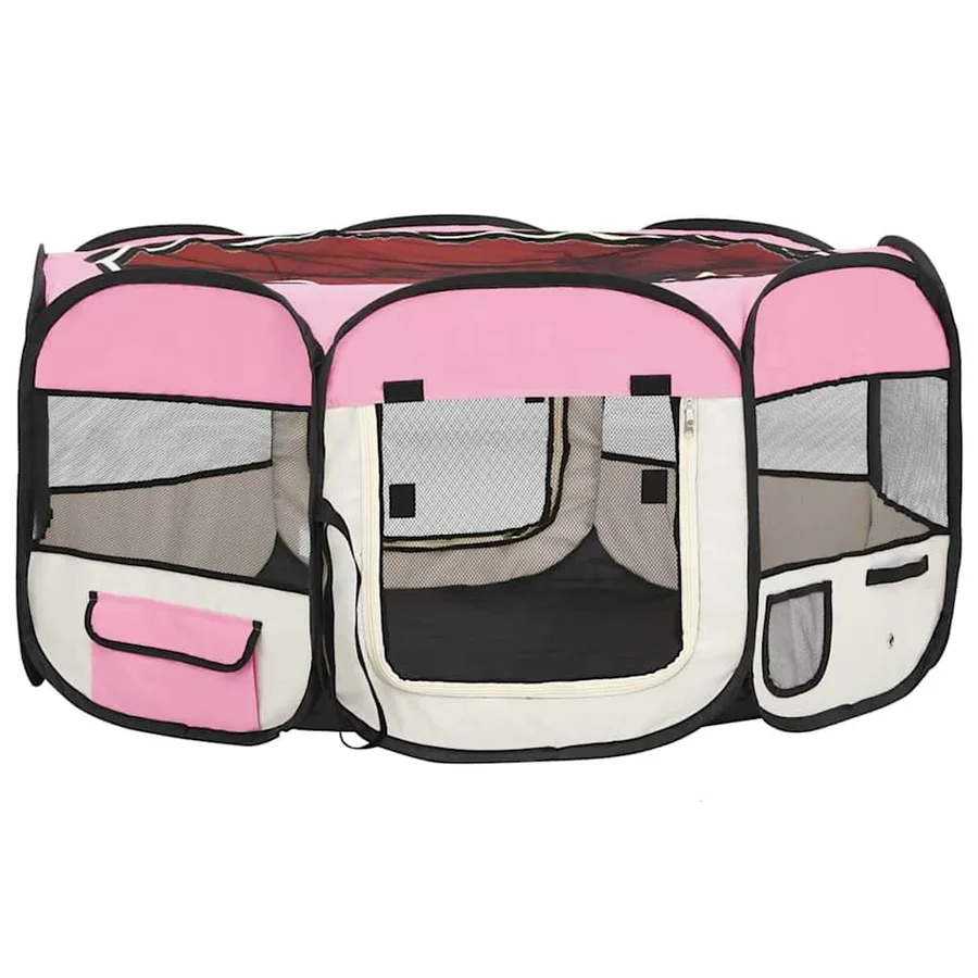 Parc pliable pour chien avec sac de transport Rose 145x145x61cm - 2