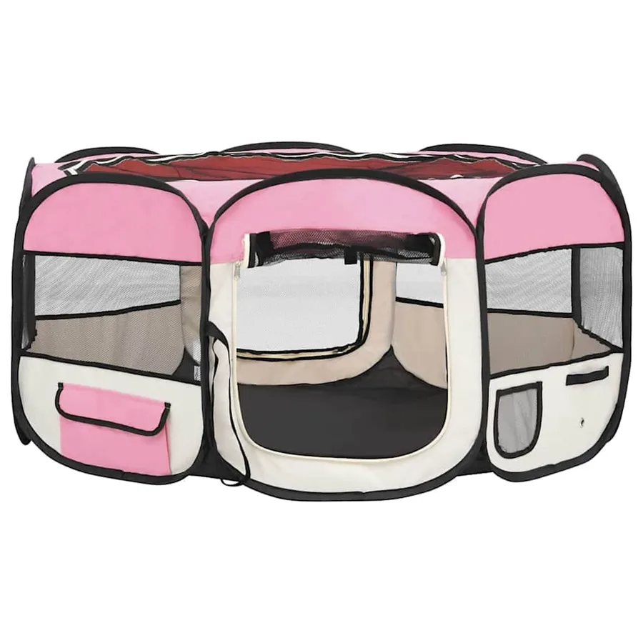 Parc pliable pour chien avec sac de transport Rose 145x145x61cm - 3