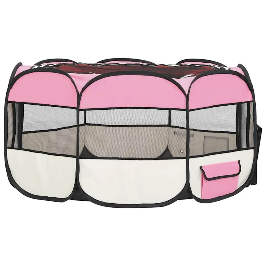 Parc pliable pour chien avec sac de transport Rose 145x145x61cm - 4