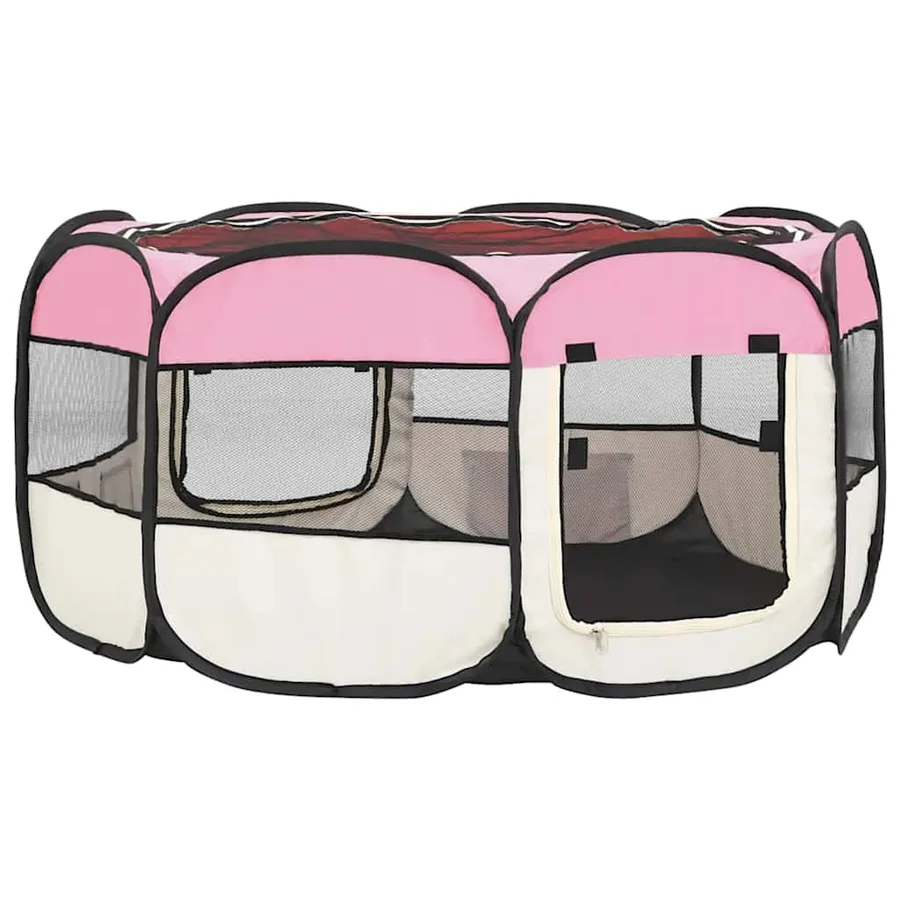 Parc pliable pour chien avec sac de transport Rose 145x145x61cm - 5