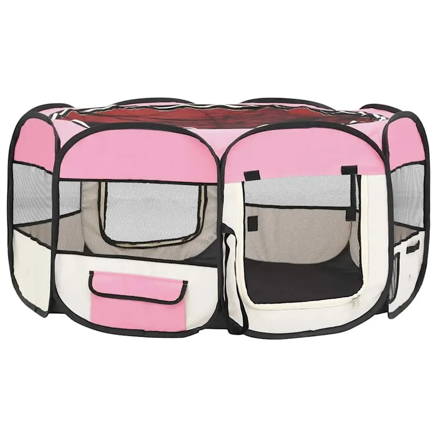 Parc pliable pour chien avec sac de transport Rose 145x145x61cm - 6