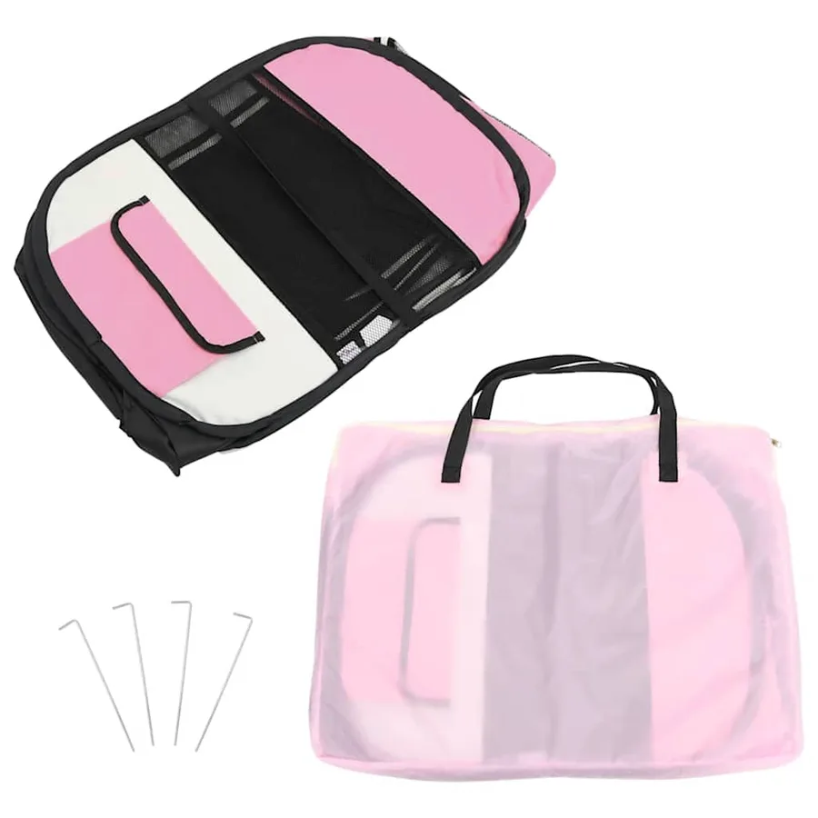 Parc pliable pour chien avec sac de transport Rose 145x145x61cm - 9