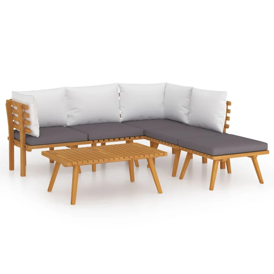 Salon de jardin 6 pcs avec coussins Bois d'acacia solide - 2