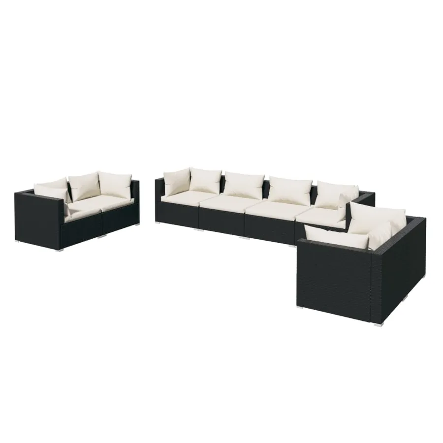 Salon de jardin 8 pcs avec coussins Résine tressée Noir - 2
