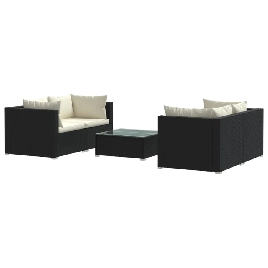 Salon de jardin 5 pcs avec coussins Résine tressée Noir - 2