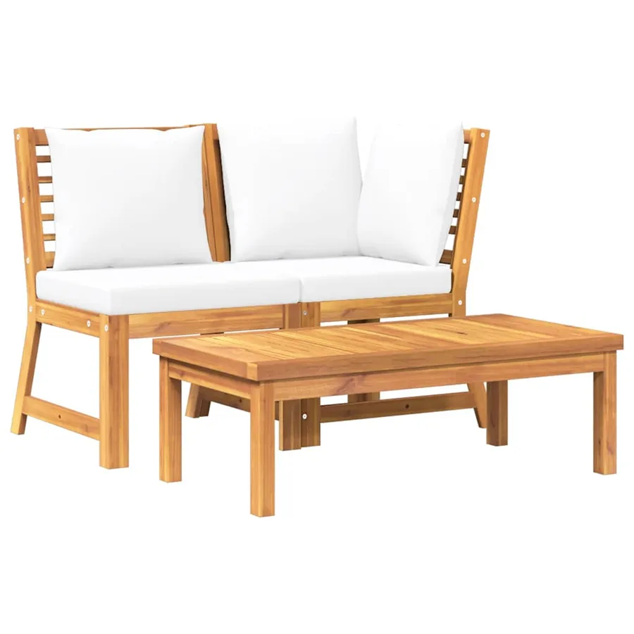 Salon de jardin 3 pcs avec coussin crème Bois d'acacia solide - 2