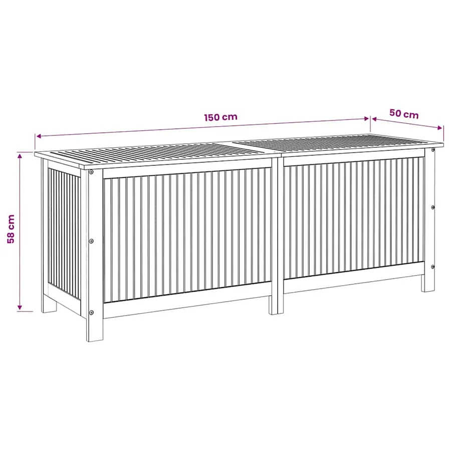Boîte de rangement de jardin 150x50x58 cm Bois d'acacia solide - 12