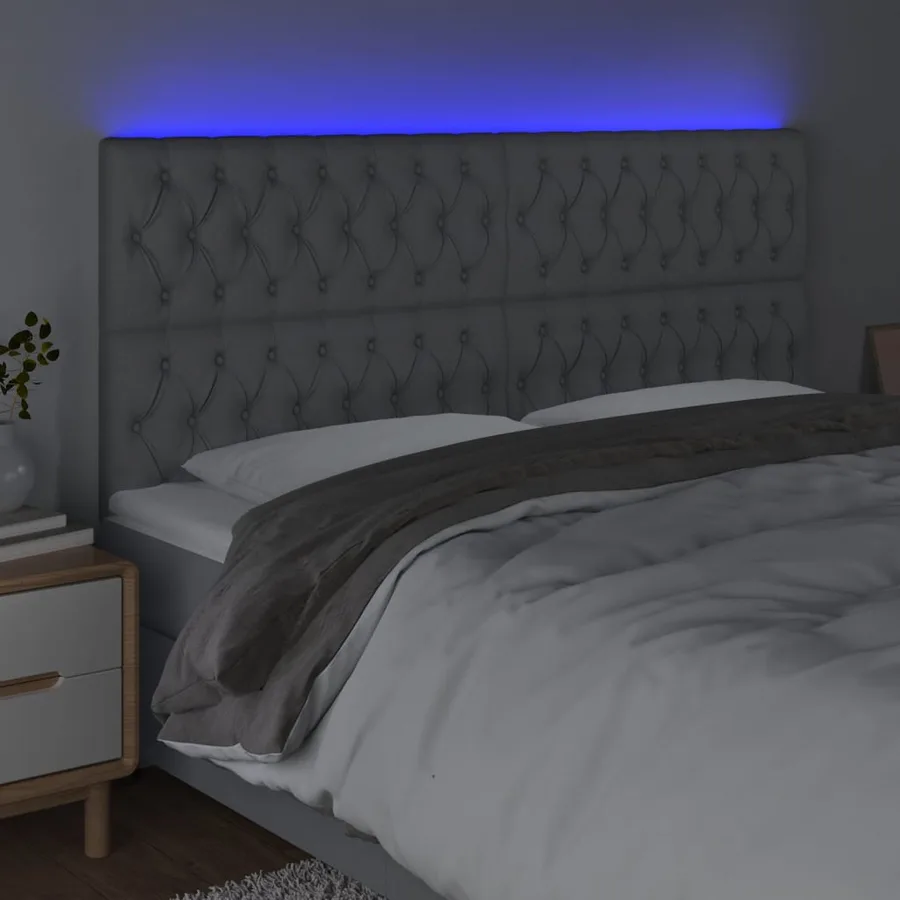 Tête de lit à LED Gris clair 200x7x118/128 cm Tissu - 3