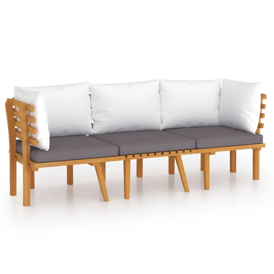 Salon de jardin 3 pcs avec coussins Bois d'acacia massif - 2