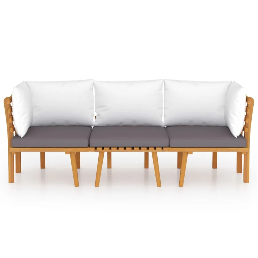 Salon de jardin 3 pcs avec coussins Bois d'acacia massif - 3