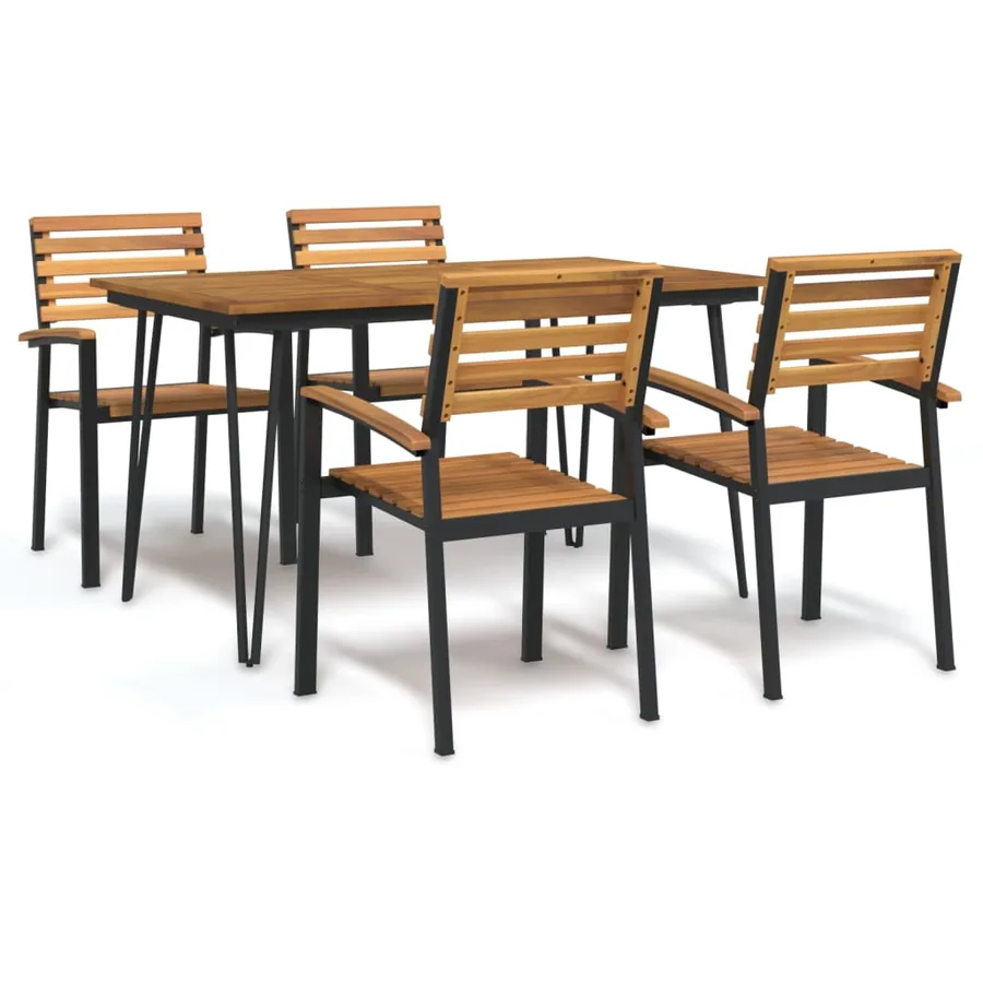 Ensemble à manger de jardin 5 pcs bois d'acacia massif et métal