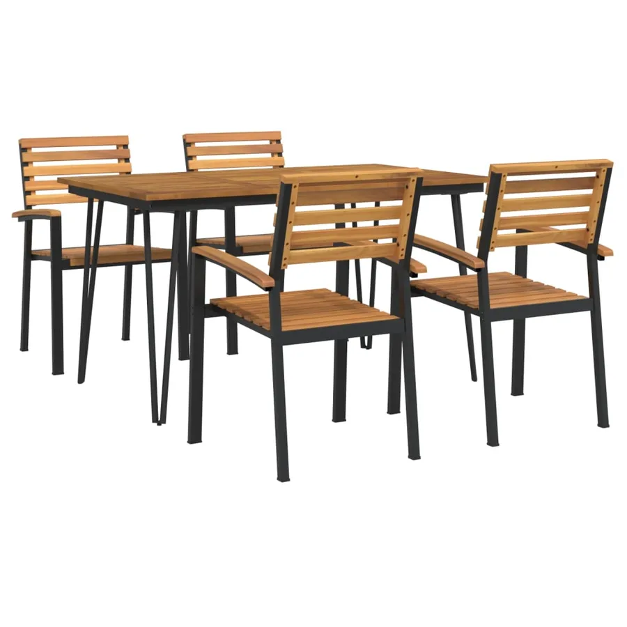Ensemble à manger de jardin 5 pcs bois d'acacia massif et métal - 2