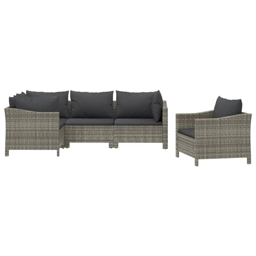 Salon de jardin 5 pcs avec coussins Gris Résine tressée - 3