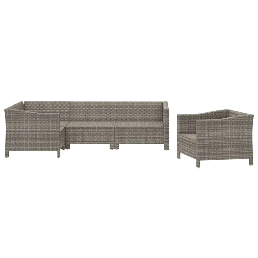 Salon de jardin 5 pcs avec coussins Gris Résine tressée - 4