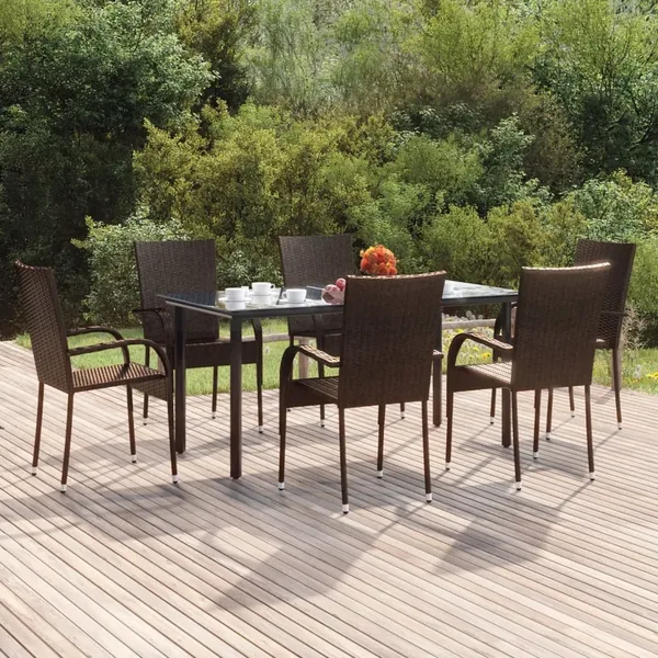 Ensemble à manger de jardin 7 pcs Marron Résine tressée