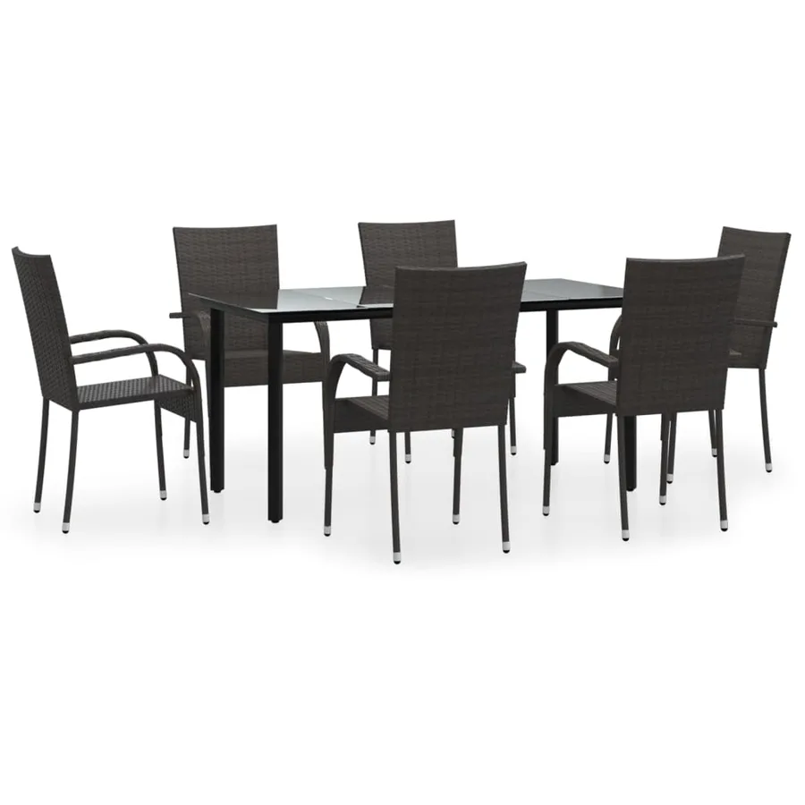 Ensemble à manger de jardin 7 pcs Marron Résine tressée - 2