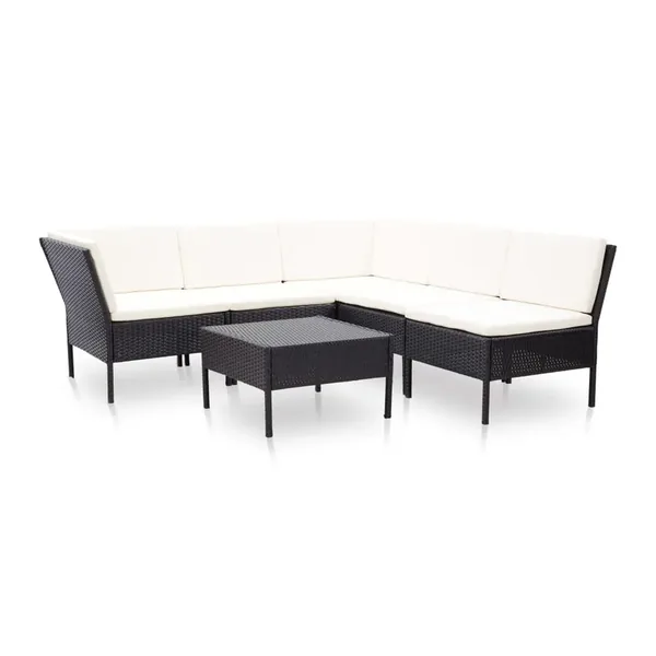 Salon de jardin 6 pcs avec coussins résine tressée noir