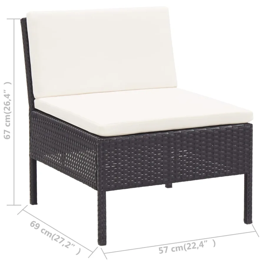 Salon de jardin 6 pcs avec coussins résine tressée noir - 15