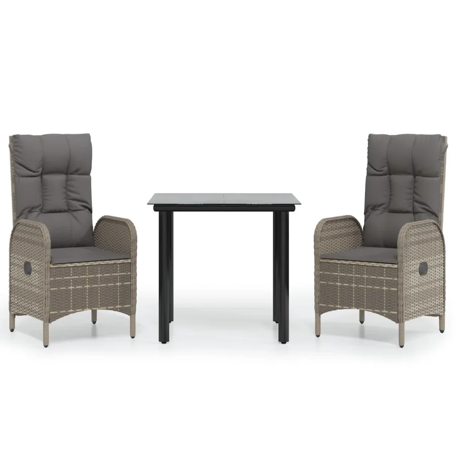 Ensemble à manger jardin 3pcs avec coussins noir et gris - 2