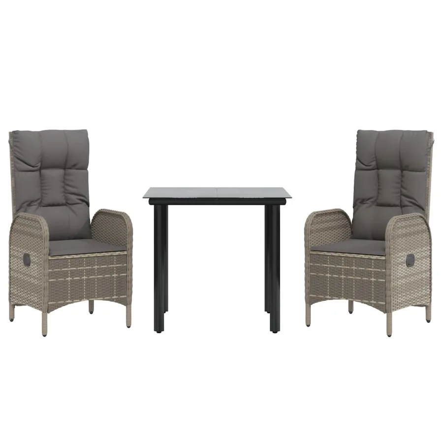 Ensemble à manger jardin 3pcs avec coussins noir et gris - 3