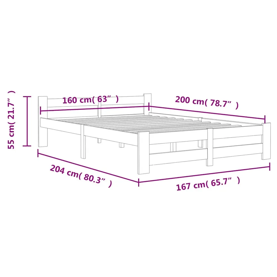 Cadre de lit sans matelas blanc bois de pin massif 160x200 cm - 6
