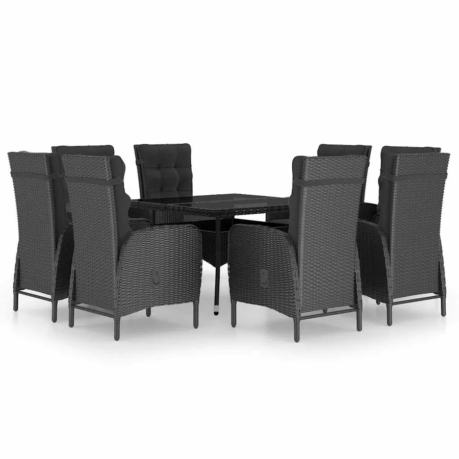 Ensemble à Manger de jardin 9 pcs Résine tressée et verre Noir - 2