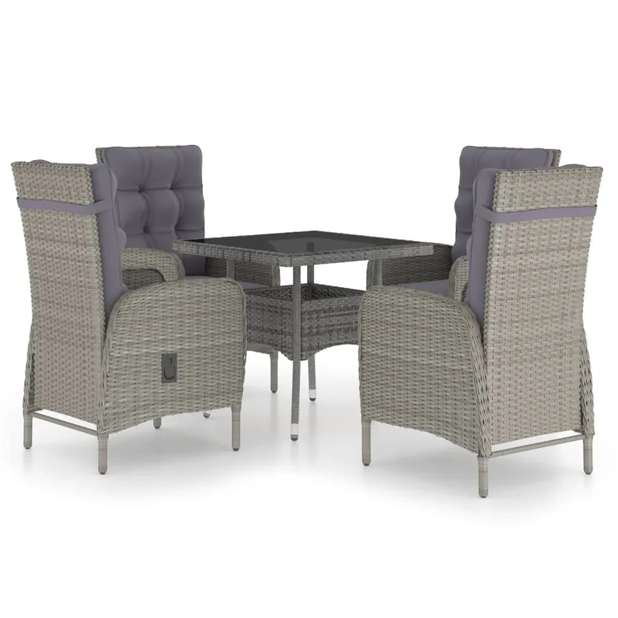 Ensemble à manger de jardin 5 pcs Résine tressée et verre Gris - 2