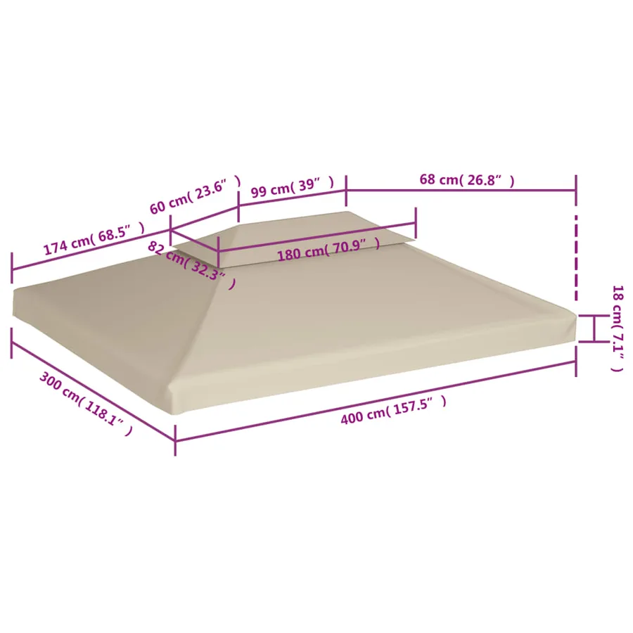 Recouvrement de remplacement d'auvent 310 g/m² Beige 3 x 4 m - 6