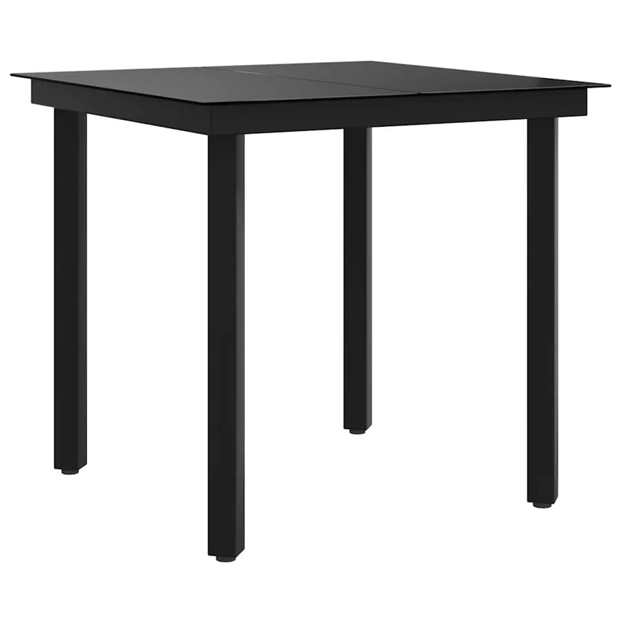 Table à dîner de jardin Noir 80x80x74 cm Acier et verre - 2