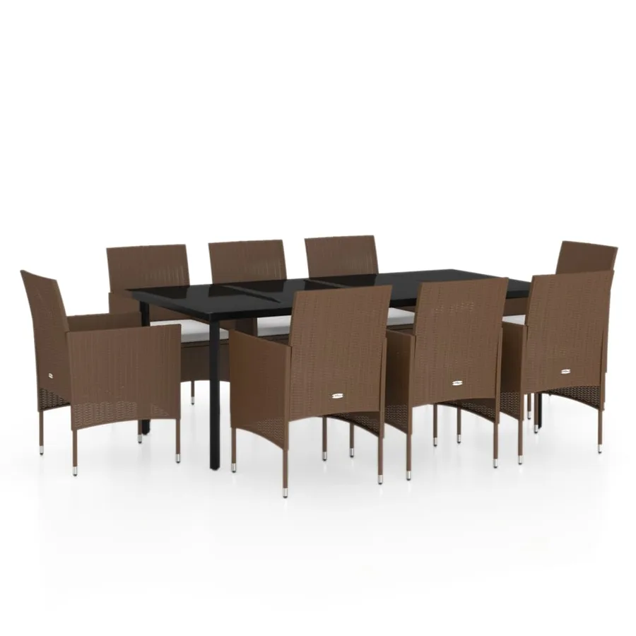 Ensemble à manger de jardin coussins 9 pcs Marron/noir - 2