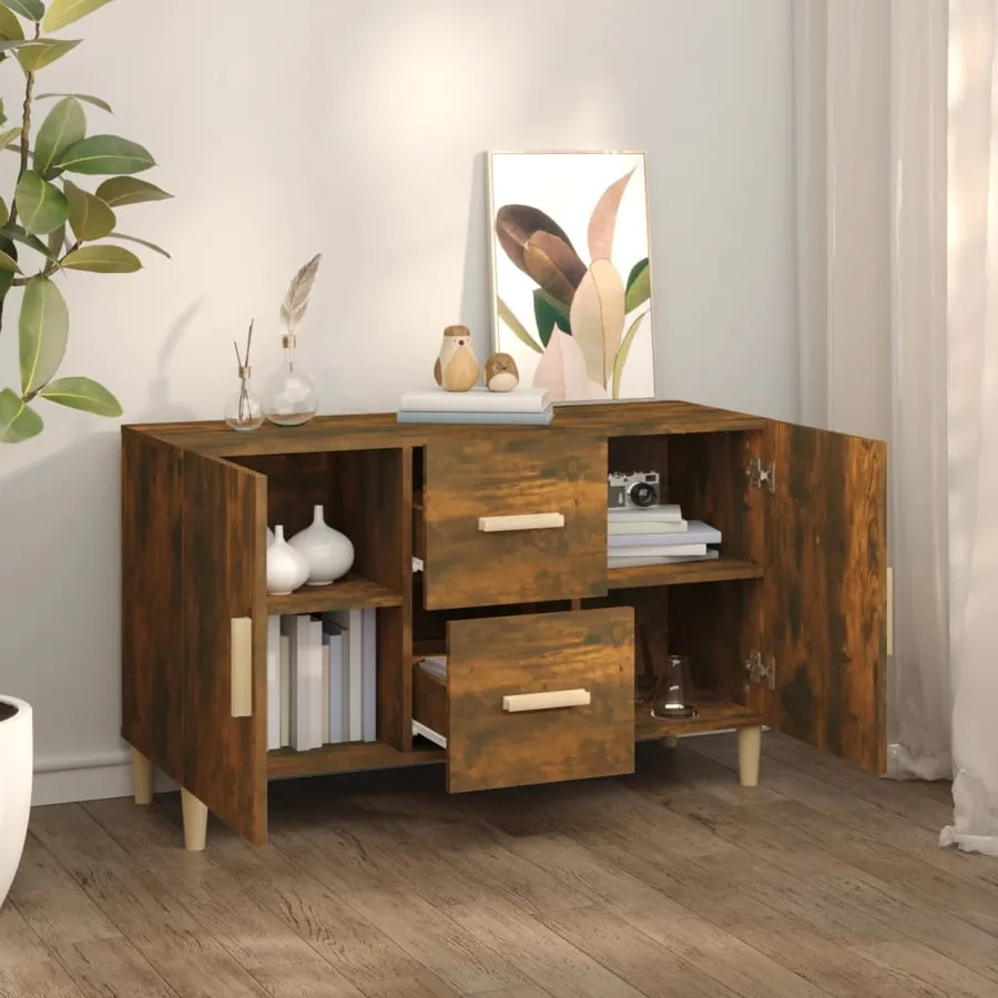 Buffet chêne fumé 100x36x60 cm bois d'ingénierie - 7