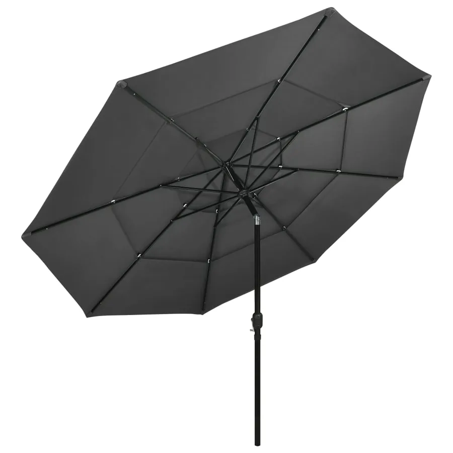 Parasol de jardin à 3 niveaux avec mât en aluminium anthracite - 2