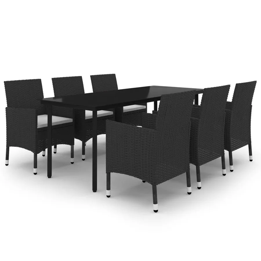 Ensemble à manger de jardin coussins 7 pcs Résine tressée Verre - 2