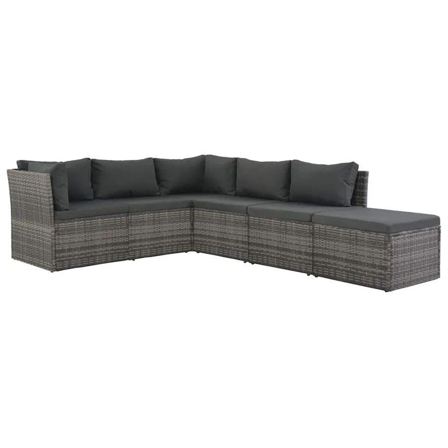 Salon de jardin 4 pcs avec coussins Résine tressée Gris - 5