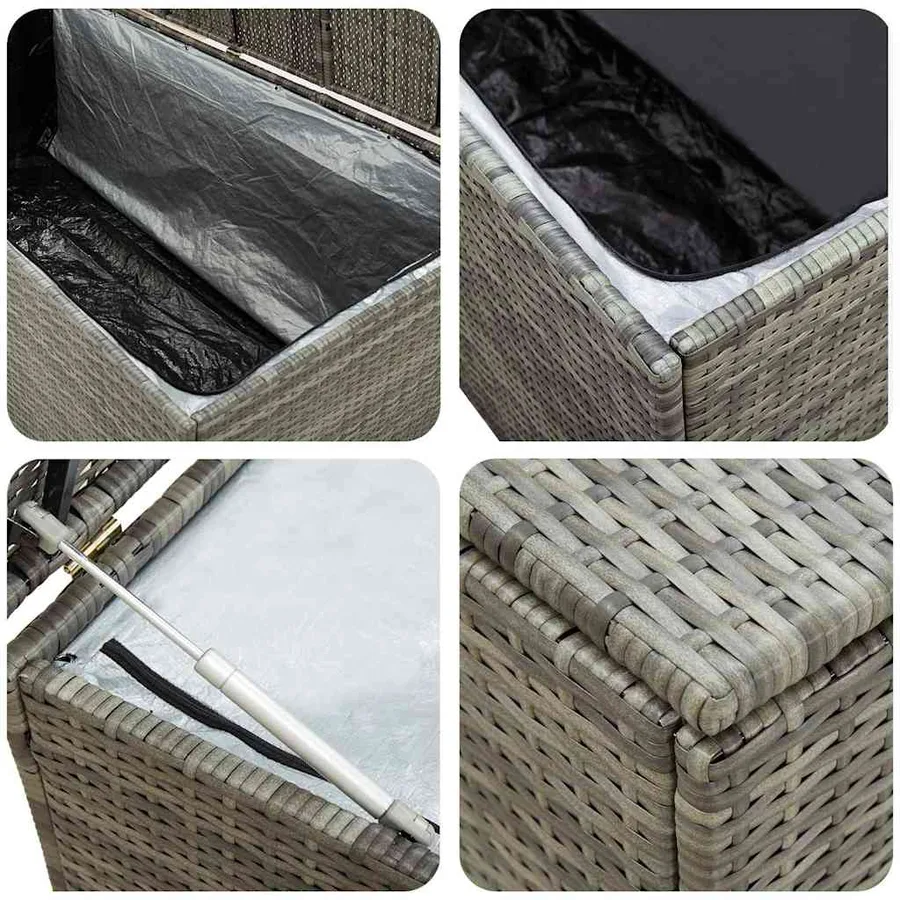 Boîte de rangement de jardin résine tressée 200x50x60 cm gris - 7
