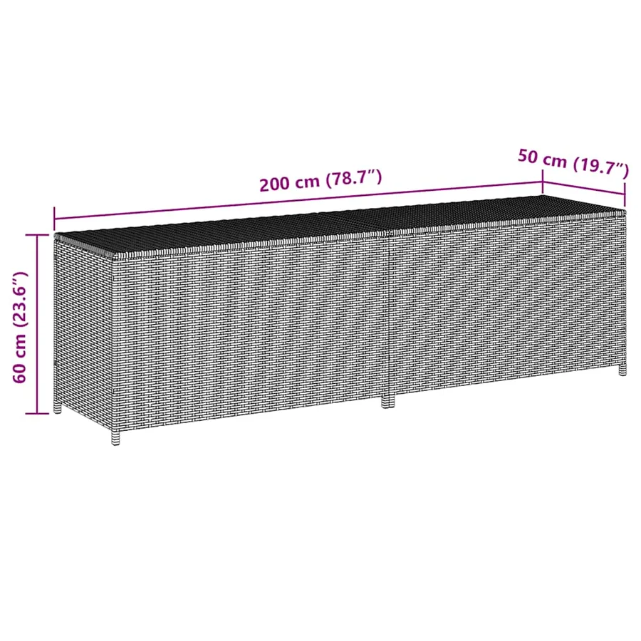Boîte de rangement de jardin résine tressée 200x50x60 cm gris - 8